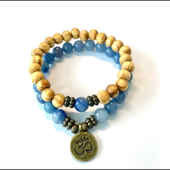 Blue Aventurine and Bamboo wood Reiki Bracelet Set - Picture 1 of 3